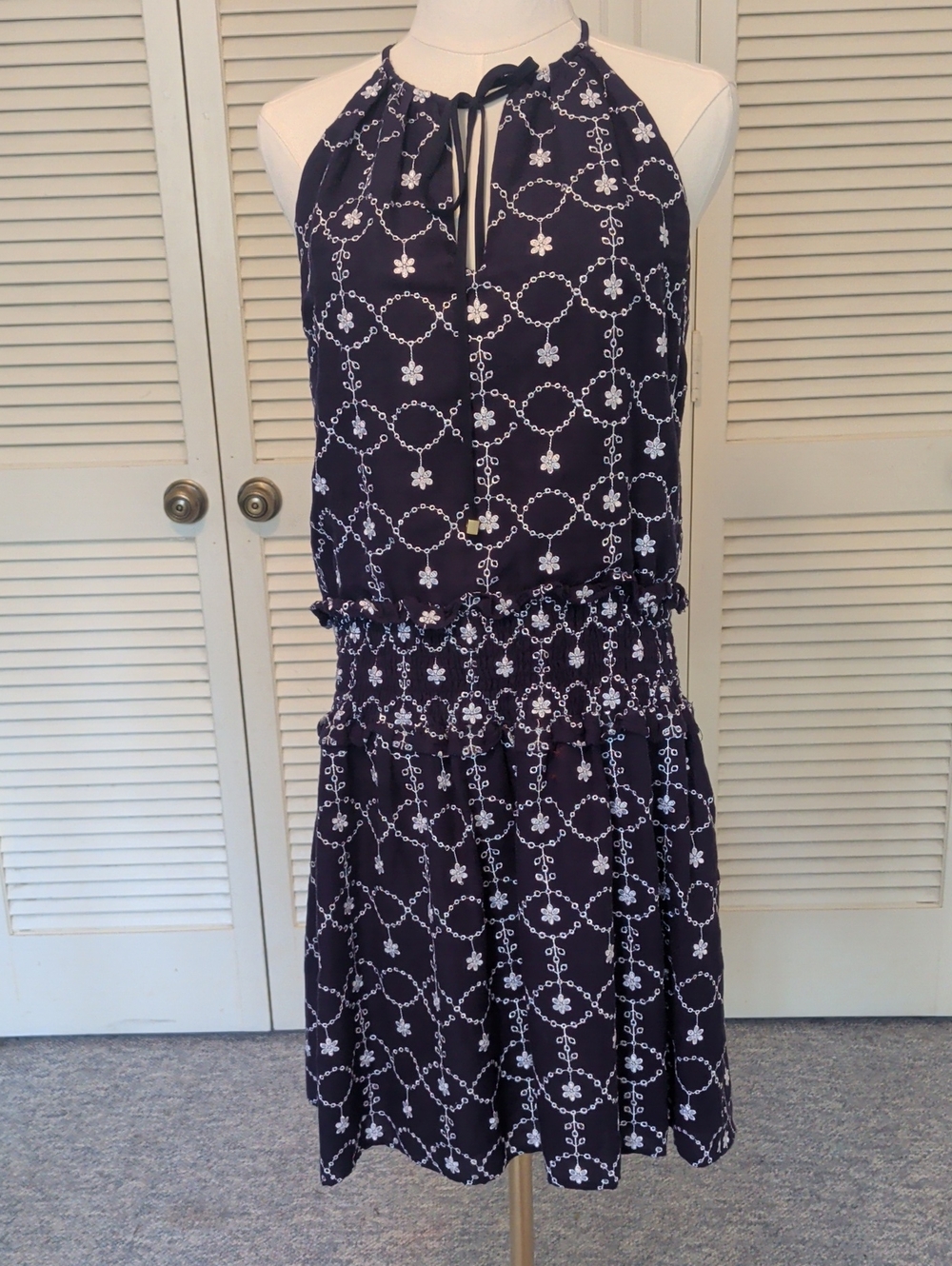 Michael Kors Navy Halter Floral Chain-Print Summer Dress